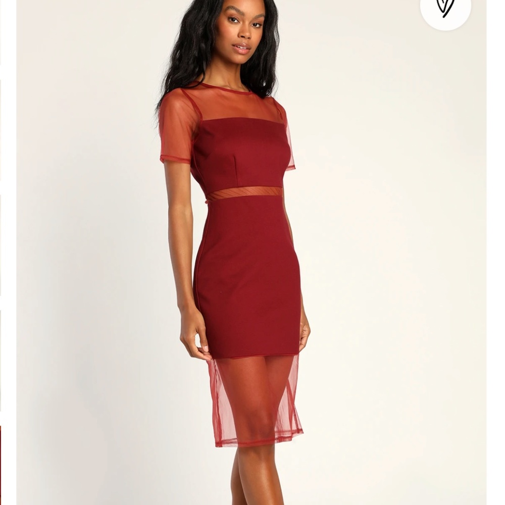 NWT Lulu's Way We Love Burgundy Mesh Short Sleeve Bodycon Dress